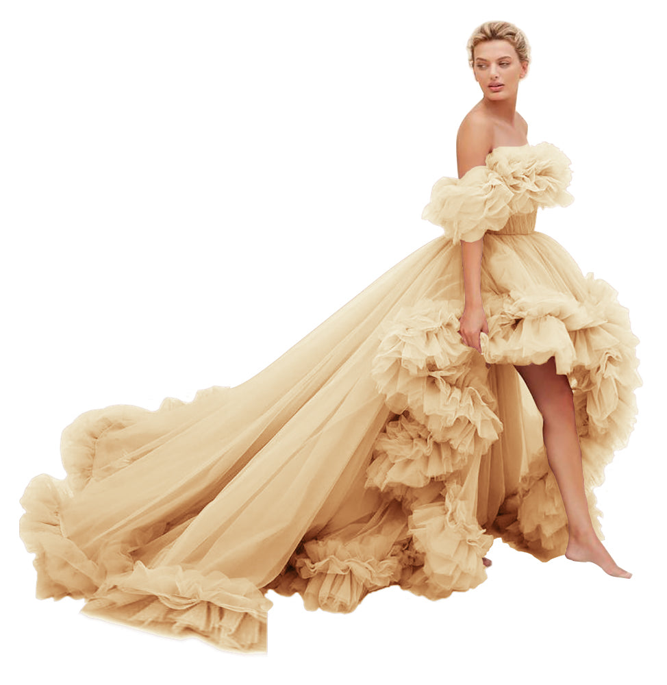 Champagne Color Size S-M Puffy Ruffles Maternity Tulle Robe SY039