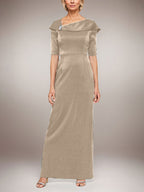 Robe longue fourreau scintillante avec revers à poignets et manches coudes 