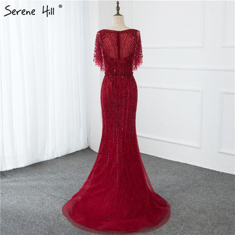 Sale Champagne Dubai Luxury Half Sleeves Evening Dresses 2025 Mermaid Beading Crystal Evening Gowns Design Real Photo LA70163