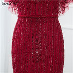 Sale Champagne Dubai Luxury Half Sleeves Evening Dresses 2025 Mermaid Beading Crystal Evening Gowns Design Real Photo LA70163
