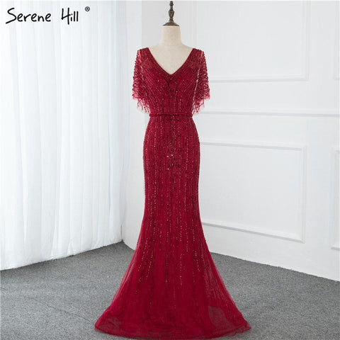 Sale Champagne Dubai Luxury Half Sleeves Evening Dresses 2025 Mermaid Beading Crystal Evening Gowns Design Real Photo LA70163