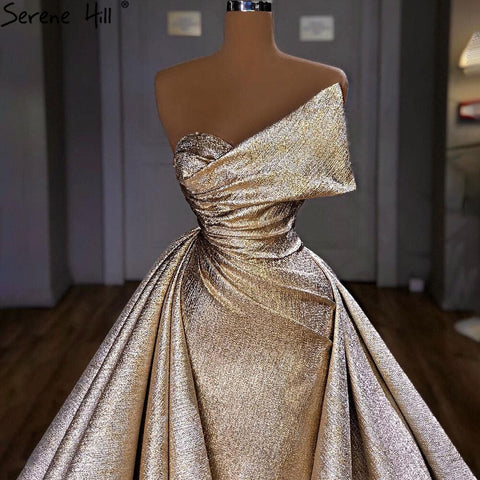 Vestidos de noche elegantes estilo sirena color champán, sin mangas, sencillos, para mujer, ideales para fiestas (LA70626A) 