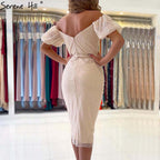 Champagne Short Sleeves Sexy Elegant Cocktail Dress Mermaid Split Cocktail Party Gowns 2025 LA70736S