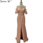 Champagne Short Sleeves Sexy Elegant Cocktail Dress Mermaid Split Cocktail Party Gowns 2025 LA70736S
