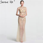 On Sale no return no refund Sale Champagne Transparent Sexy Mermaid Evening Dress Sleeveless Sequined Tulle Evening Gowns 2025 LA6156
