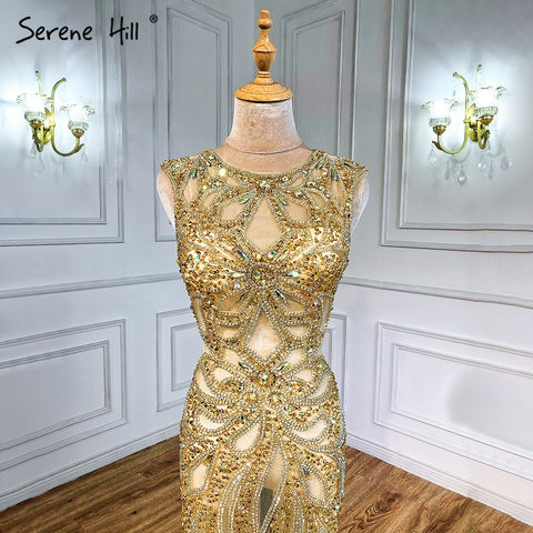 En oferta, sin devoluciones ni reembolsos. Vestido de noche de sirena sexy transparente color champán, sin mangas, con lentejuelas y tul. Modelo 2025 LA6156 