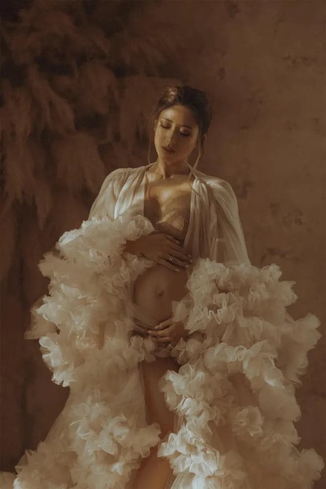Batas de maternidad color champán para sesión de fotos VMR20