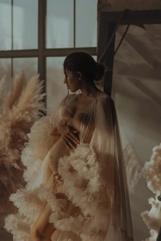 Batas de maternidad color champán para sesión de fotos VMR20