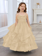 Vestido de niña de las flores de tul sin mangas, corte princesa, azul pizarra, corte en A, estilo princesa 