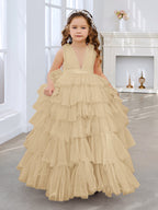 Vestido de princesa rosa perla sin mangas para niña de las flores con lazo de tul 