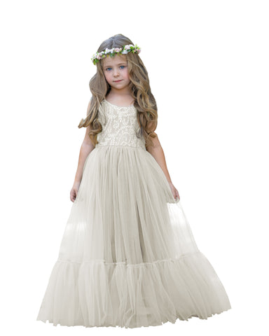 Vestido largo de tul y encaje estilo boho para niña de las flores 