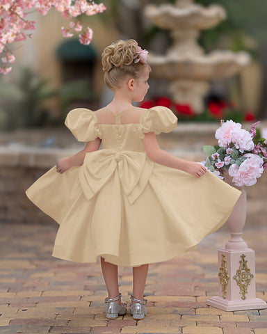 Vestido de princesa/vestido de princesa de satén hasta la rodilla para niña de las flores 
