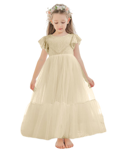 Vestido blanco de tul y encaje hasta el tobillo (2003227579) 