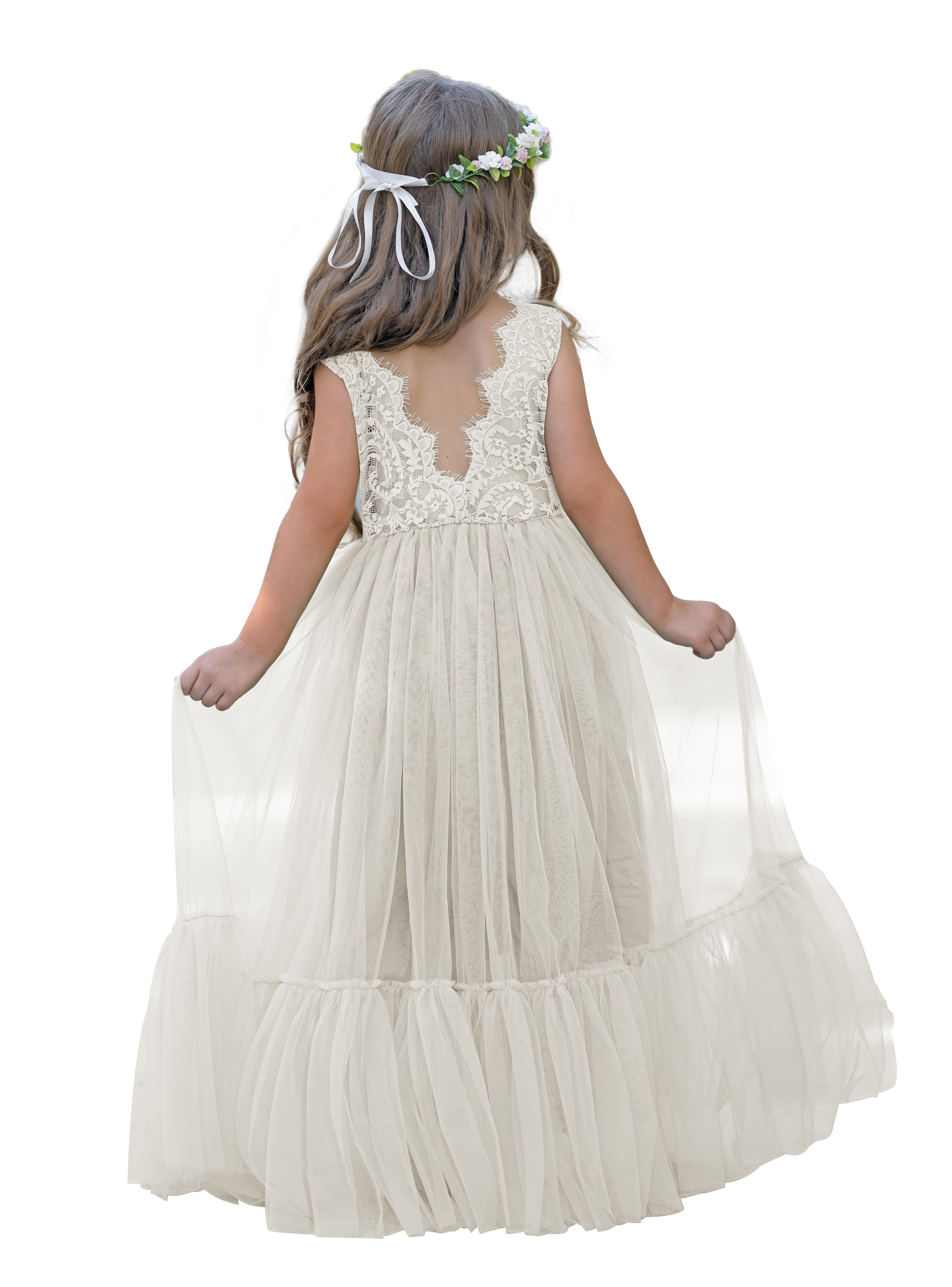 Vestido largo de tul y encaje estilo boho para niña de las flores 