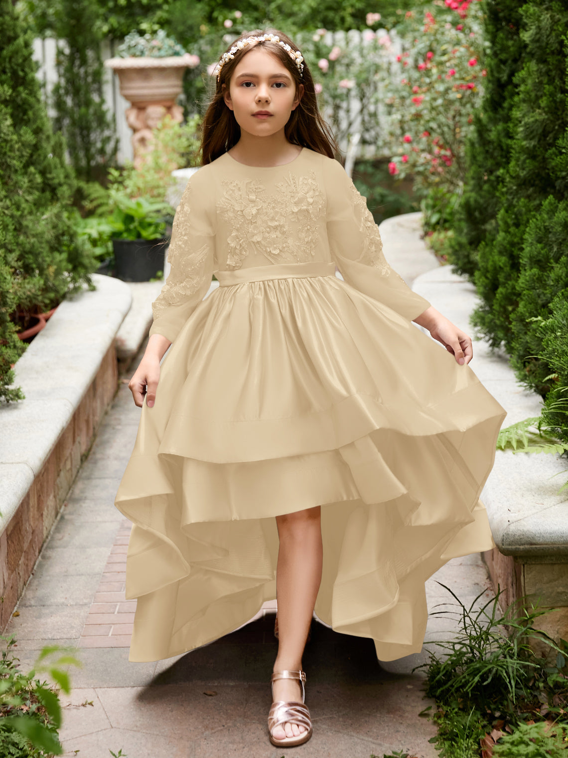 Vestido asimétrico de satén de corte A para niña de las flores 