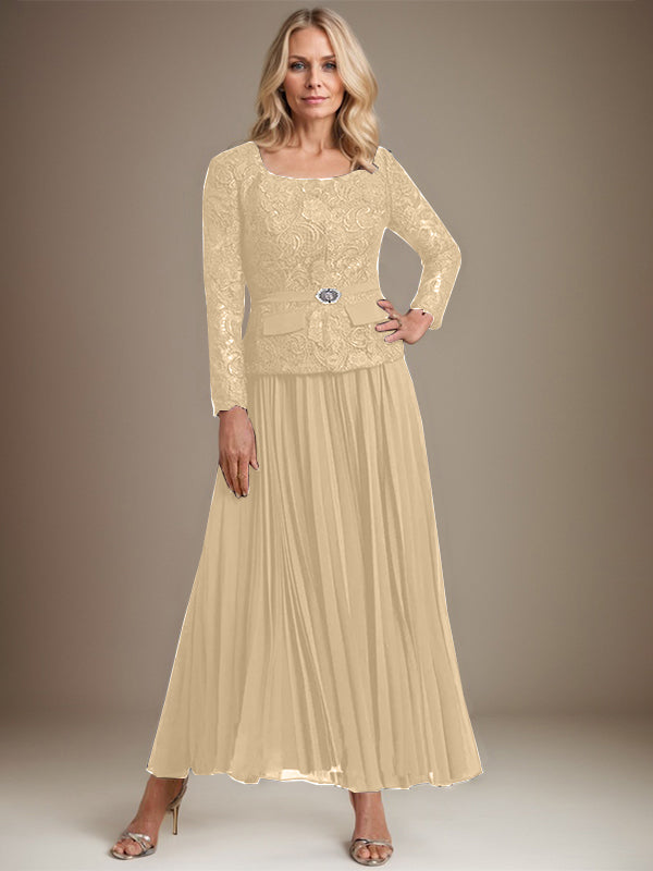 Vestido de gasa corte A, largo hasta el tobillo, para la madre de la novia, con pliegues. 