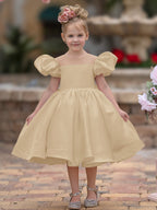 Vestido de princesa/vestido de princesa de satén hasta la rodilla para niña de las flores 