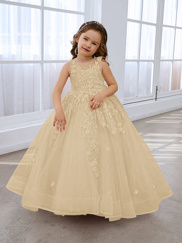 Vestido de princesa rosa para niñas con apliques de encaje 