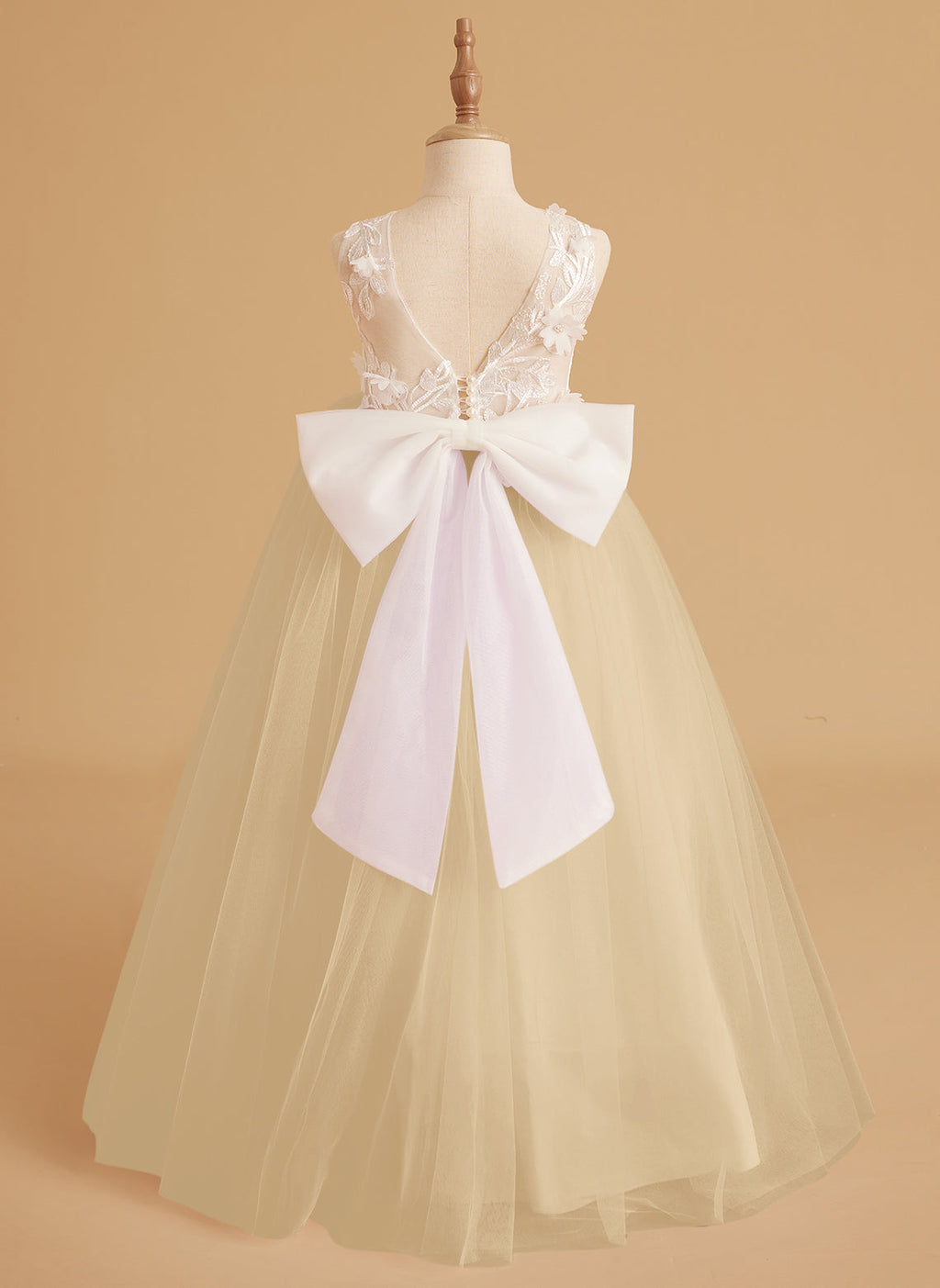 Vestido de niña de las flores sin mangas de encaje y tul con cuentas, estilo princesa de ensueño 