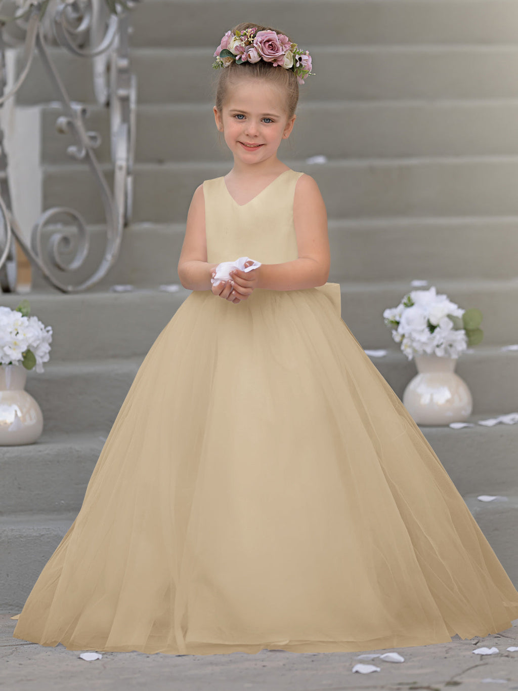 Robe de demoiselle d'honneur intemporelle en satin et tulle, coupe trapèze, sans manches 