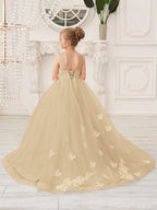 Elegante vestido de princesa sin mangas de tul para niña de las flores, corte en A 