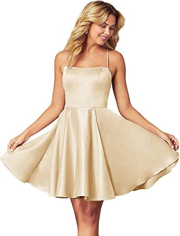 Spaghetti Straps Homecoming Dress Short Satin Puffy Cocktail SYH1