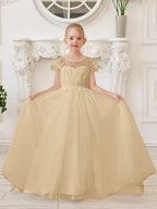 Vestido de niña de las flores para la Primera Comunión, color marfil, con cola desmontable estilo princesa. 