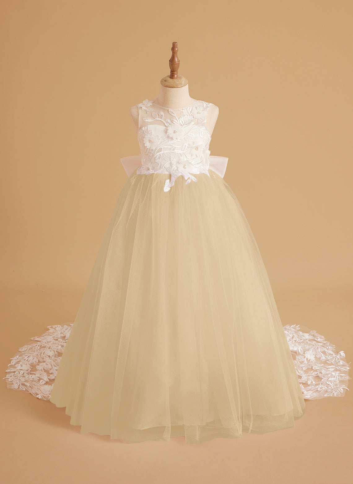 Vestido de niña de las flores sin mangas de encaje y tul con cuentas, estilo princesa de ensueño 
