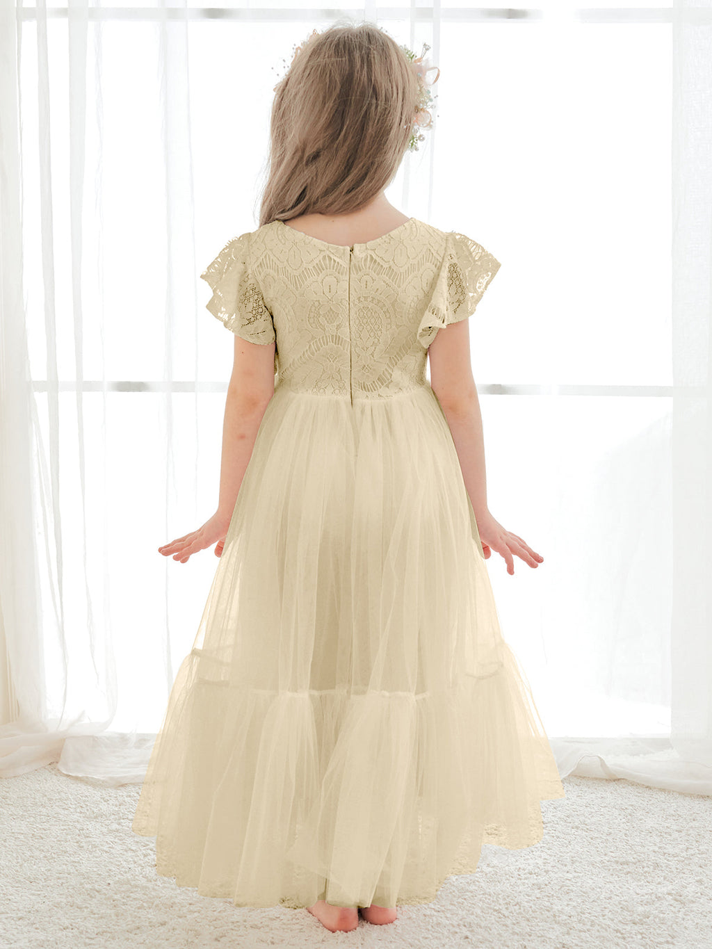 Vestido blanco de tul y encaje hasta el tobillo (2003227579) 
