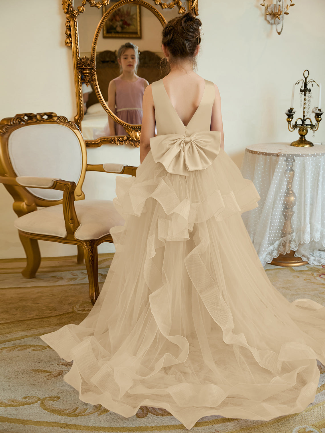Vestido de princesa/vestido de princesa de satén y tul para niña de las flores 