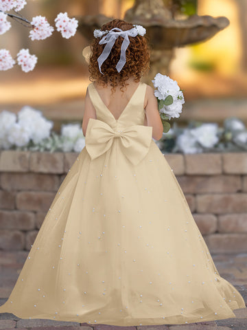 Elegante vestido de princesa de satén y tul para niña de las flores 