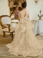 Vestido de princesa/vestido de princesa de satén y tul para niña de las flores 