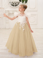 Vestido de niña de las flores con cola de tul y encaje desmontable