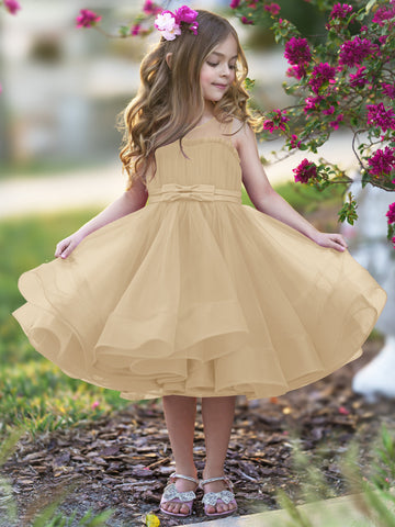 Vestido de princesa/vestido de tul hasta la rodilla para niña de las flores 