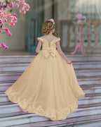 Vestido de gala/princesa rosa con cola de encaje para cumpleaños 