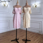 On Sale no return no refund Sale Champange Short Sleeves Sexy Elegant Cocktail Dress Handmade Flowers Crystal Cocktail Party Gowns 2025 LA60730