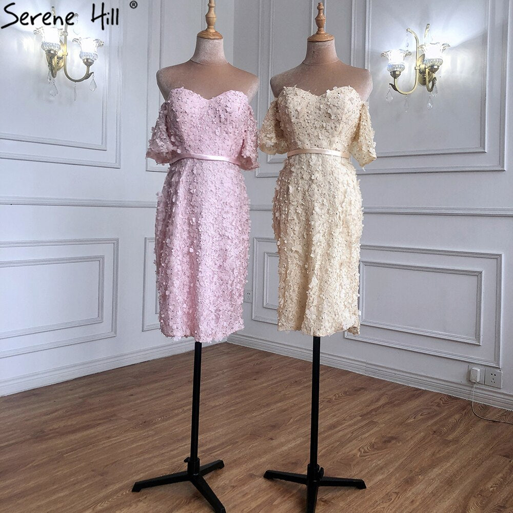On Sale no return no refund Sale Champange Short Sleeves Sexy Elegant Cocktail Dress Handmade Flowers Crystal Cocktail Party Gowns 2025 LA60730