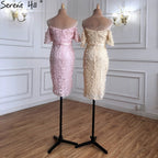 On Sale no return no refund Sale Champange Short Sleeves Sexy Elegant Cocktail Dress Handmade Flowers Crystal Cocktail Party Gowns 2025 LA60730
