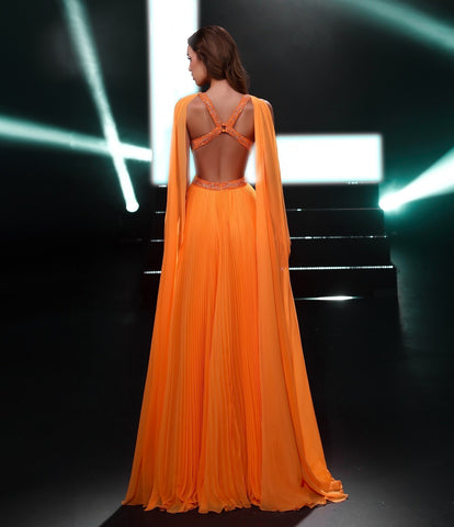 Charmante robe de bal trapèze sans manches à volants en mousseline de soie fendue sur le devant