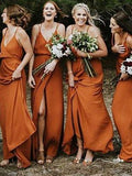Charming Spaghetti Straps A-line Bridesmaid Dresses With Slit BD083