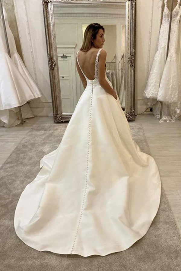 Vestidos de novia de encaje con escote en V disponibles en línea, vestidos de novia únicos y económicos