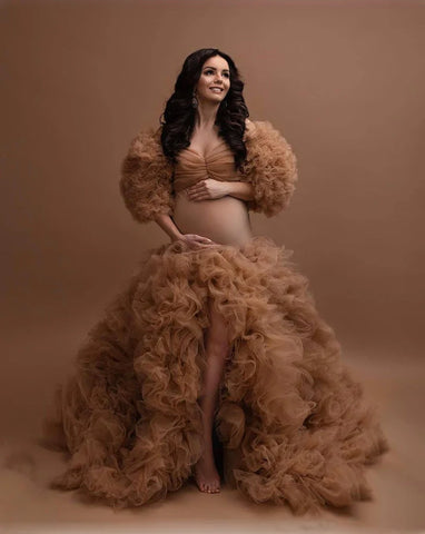 Elegante vestido de maternidad de tul, vestido de maternidad color champán, vestidos de maternidad de tul para sesión de fotos, bata, vestidos formales para embarazadas