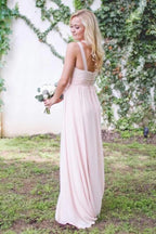 Robes de demoiselle d'honneur chics en mousseline rose, coupe trapèze asymétrique, longueur au sol
