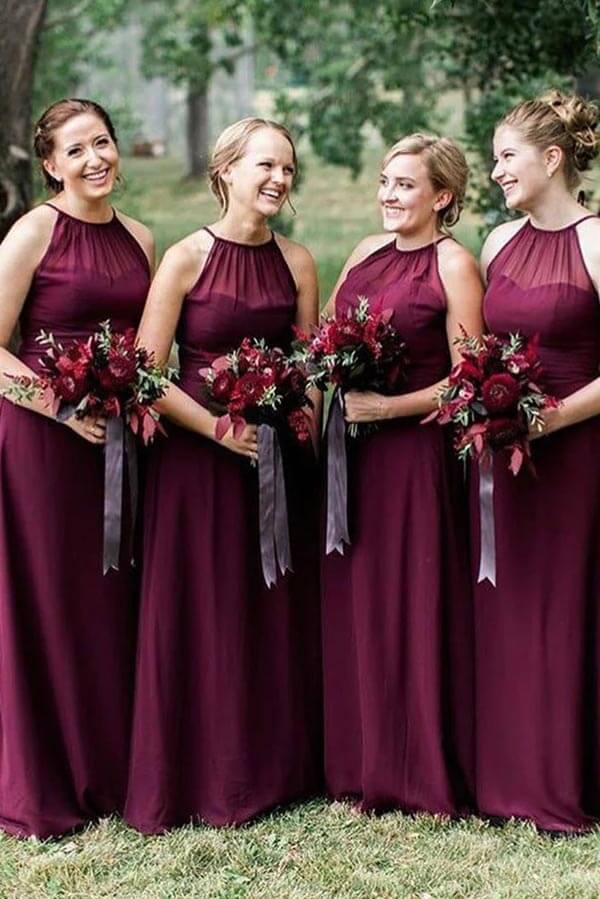 Robe de demoiselle d'honneur trapèze en mousseline, col halter, robe de cortège nuptial 