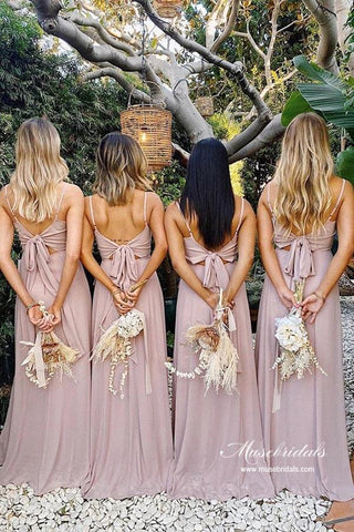 Chiffon A-line Spaghetti Straps Floor Length Budget Bridesmaid Dresses