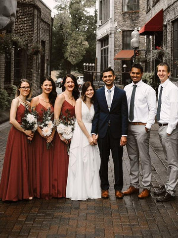 Vestidos largos de dama de honor de gasa, corte en A, tirantes finos, BD092