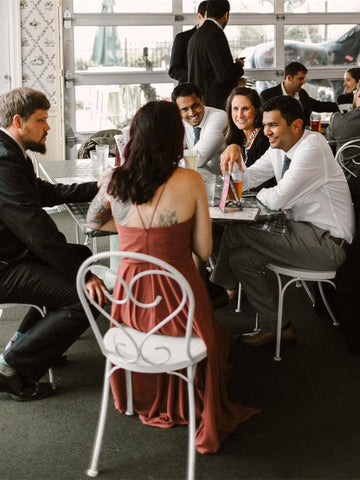 Vestidos largos de dama de honor de gasa, corte en A, tirantes finos, BD092