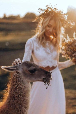 Robe de mariée deux pièces en mousseline, coupe trapèze, manches longues, modèle WD553