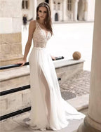 Baoleely Long Puff Sleeves Wedding Dress Lace And Chiffon A Line