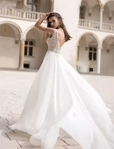 Baoleely Long Puff Sleeves Wedding Dress Lace And Chiffon A Line
